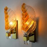 Pair of "leaf" wall lamps by Carl Fagerlund, orange Murano glass, Germany, 1970