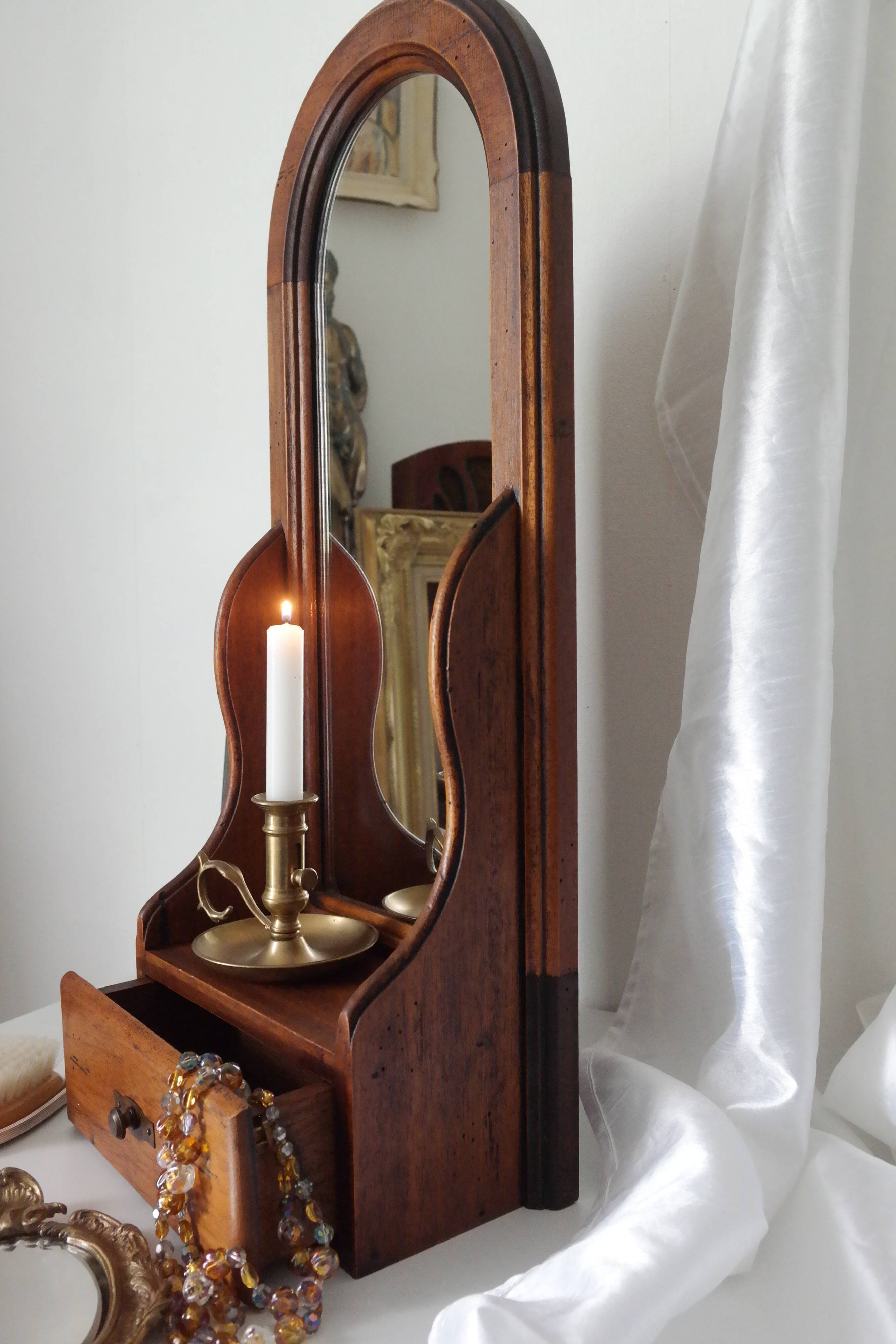 Vintage wooden table dressing table mirror 28x67cm