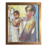 Tableau HST Patrice Landauer (1965) Orientalist Africanist "The two children"