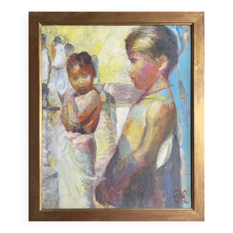 Tableau HST Patrice Landauer (1965) Orientalist Africanist "The two children"
