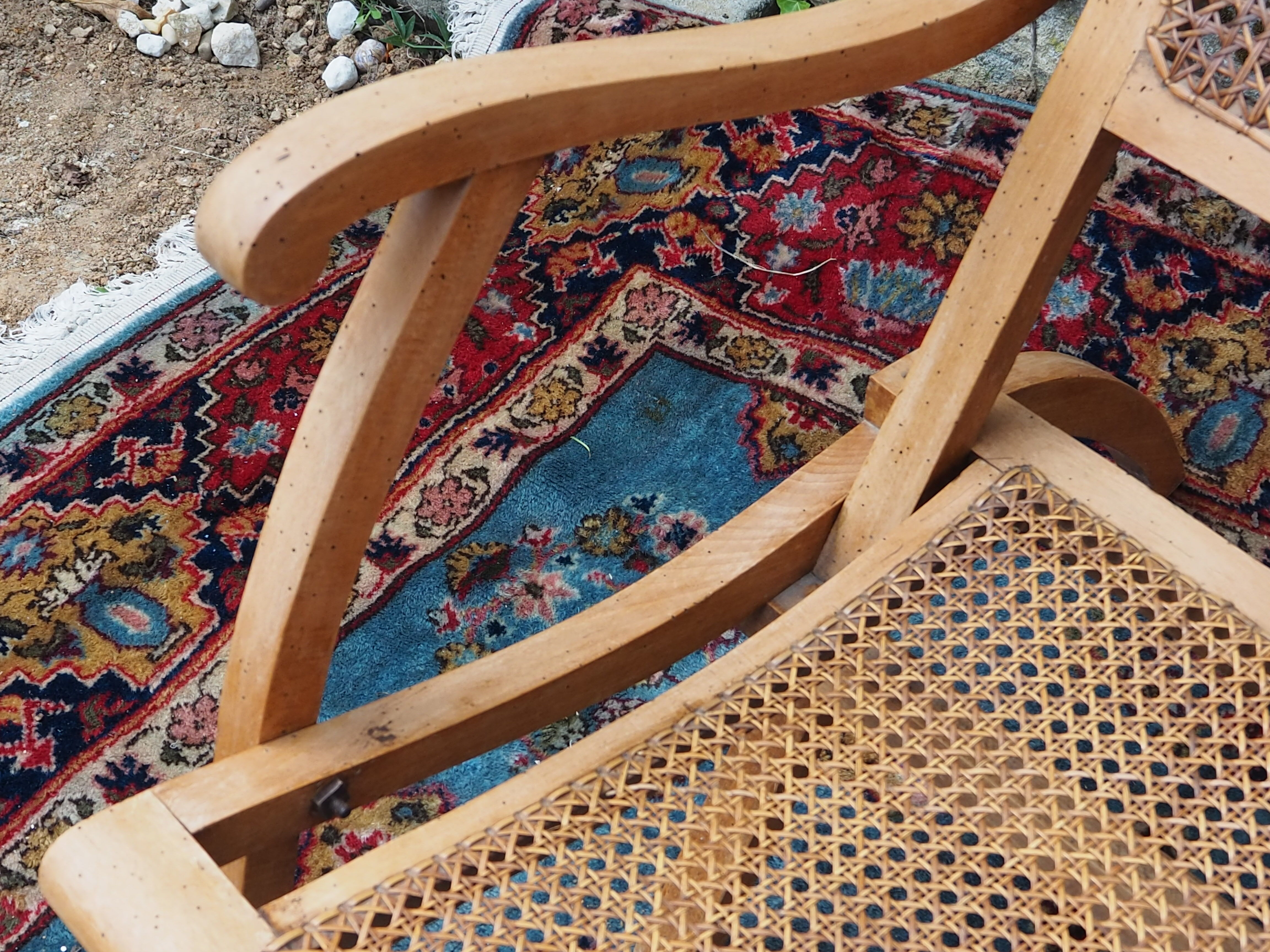 Cane folding armchair in solid wood