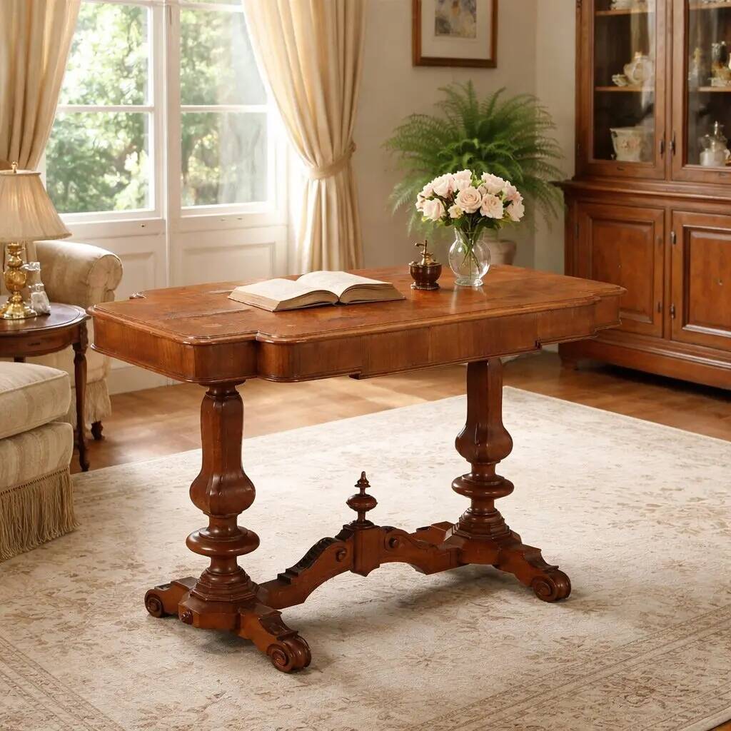 Small antique Umbertino table in walnut, Italy, 19th century.