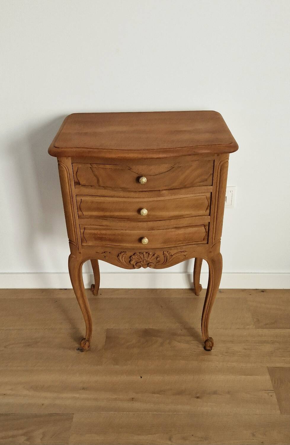 Louis XV style wooden bedside chest of drawers