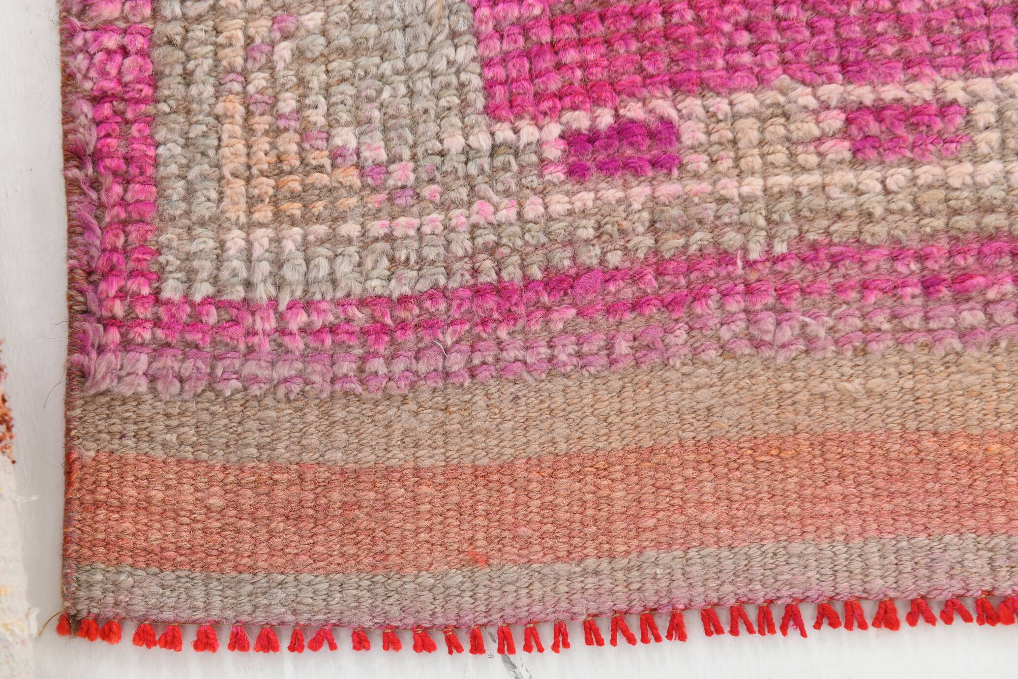 Faded Pink Geometric Style Vintage Runner Rug, Rug For Kitchen, 87x302