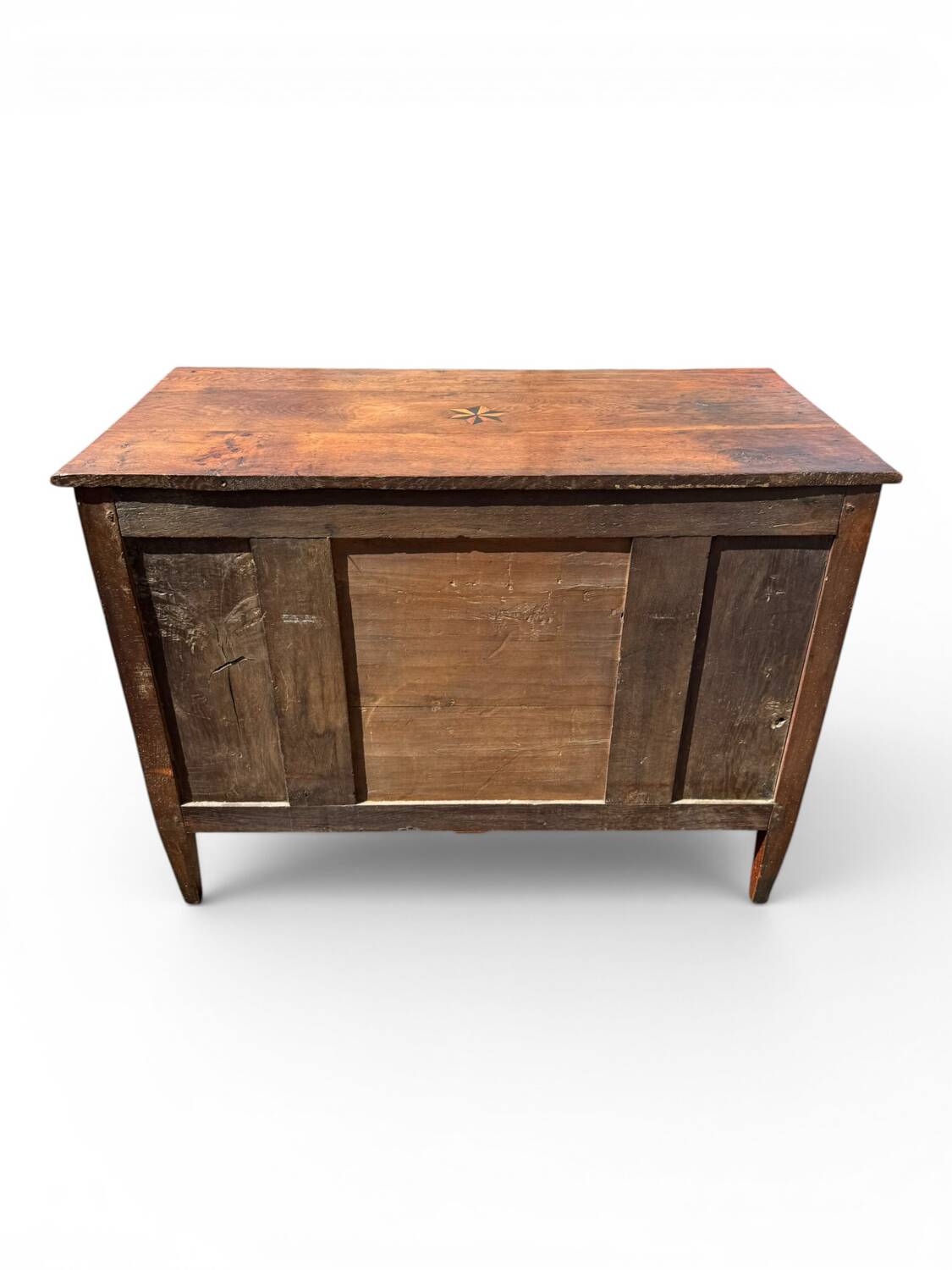 Louis XVI commode with marquetry featuring a design of precious wood cubes, 18th century.