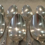 12 silver plated soup spoons by Boulenger, Art Nouveau Chardons