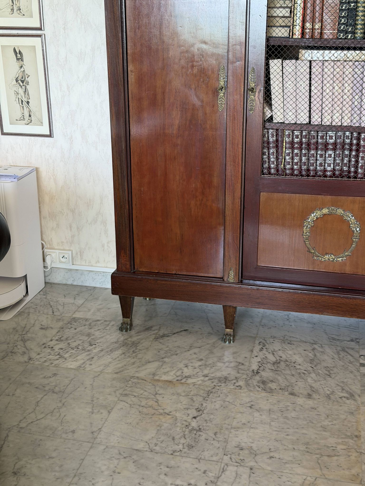 Large antique library from the Empire/Napoleon III period in mahogany and gilded bronze.