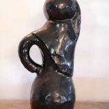 Black enamel ceramic pitcher , signed Raymond camard 1950