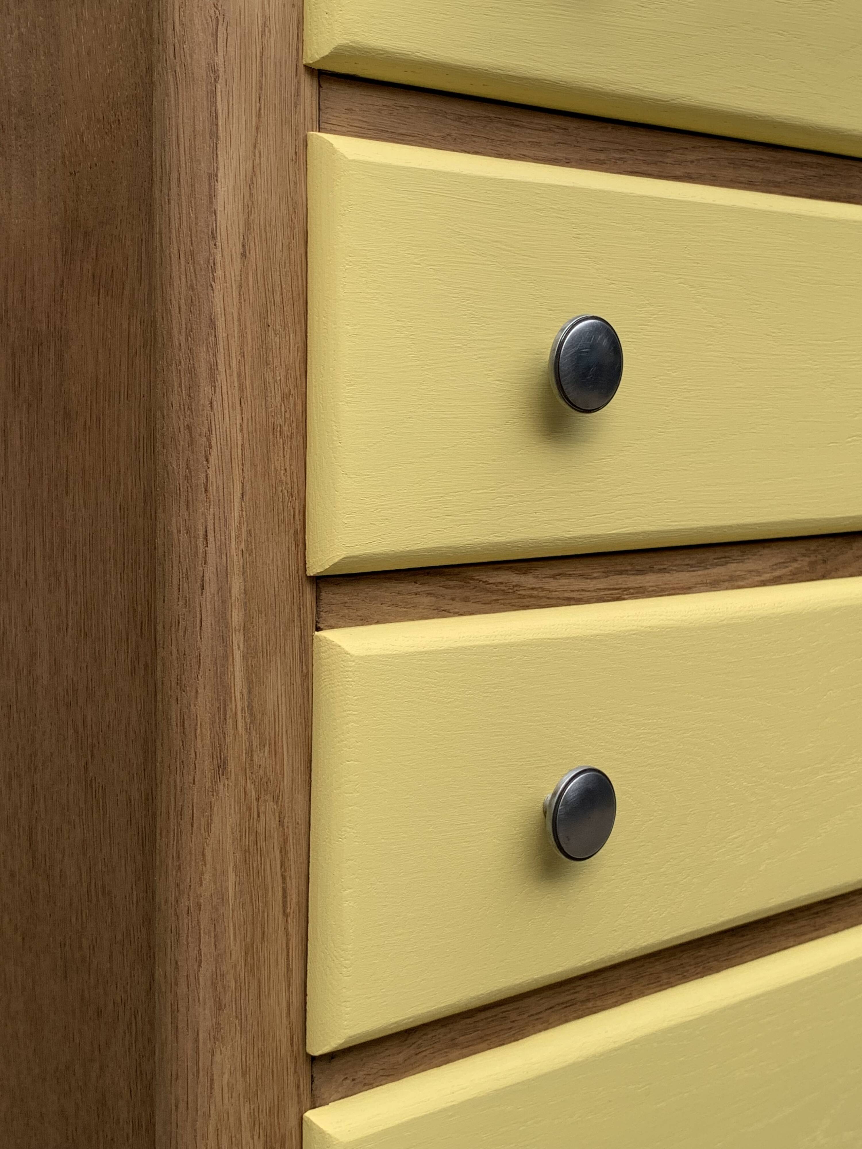 Art Deco chest of drawers in raw oak and yellow