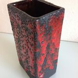 Red and black rectangular vase in ceramic Fat Lava / vintage 60s-70s