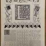 Lithograph engraving alphabet letter L of 1897