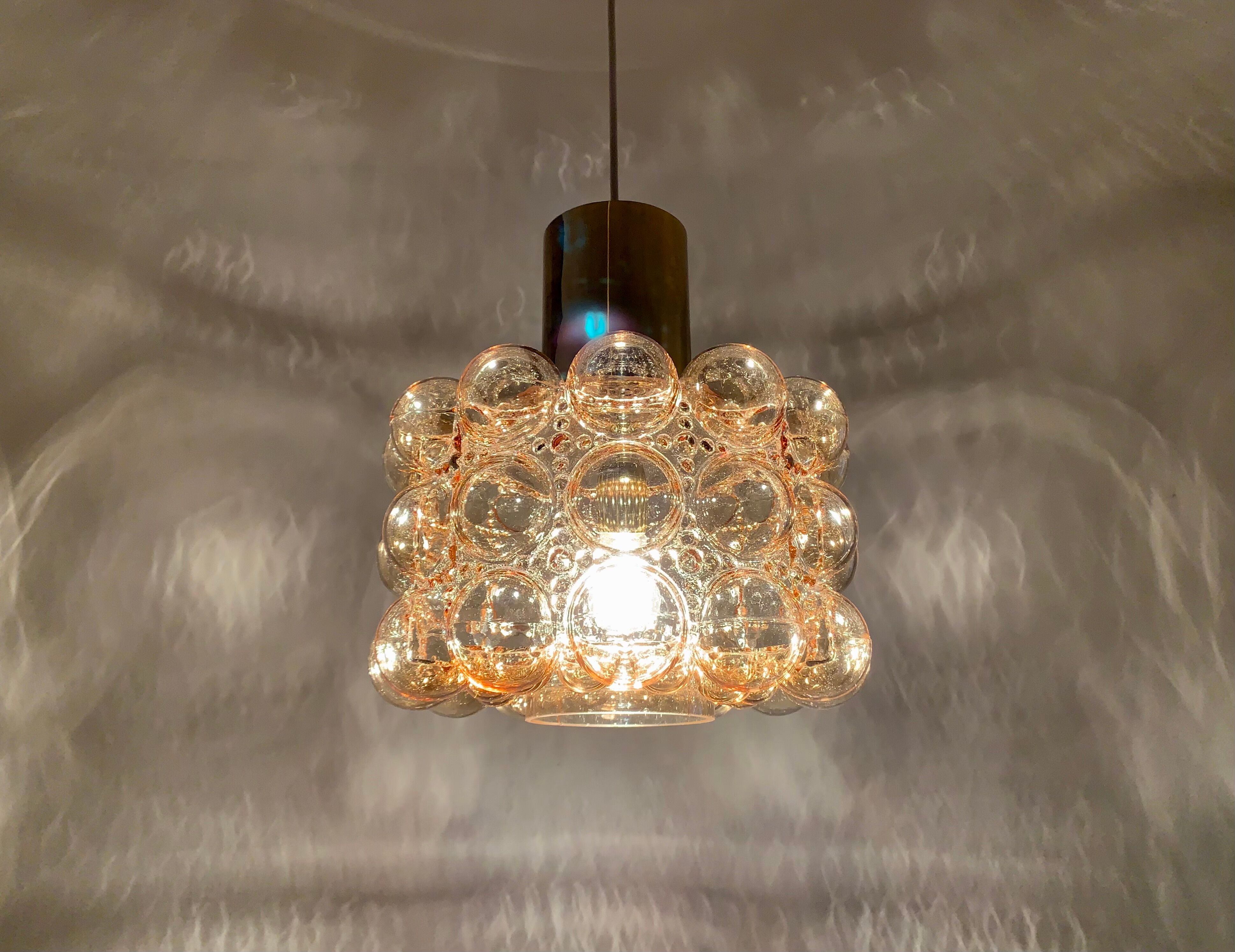 1 of 2 Large Bubble Glass Pendant Lamps by Helena Tynell for Glashütte Limb