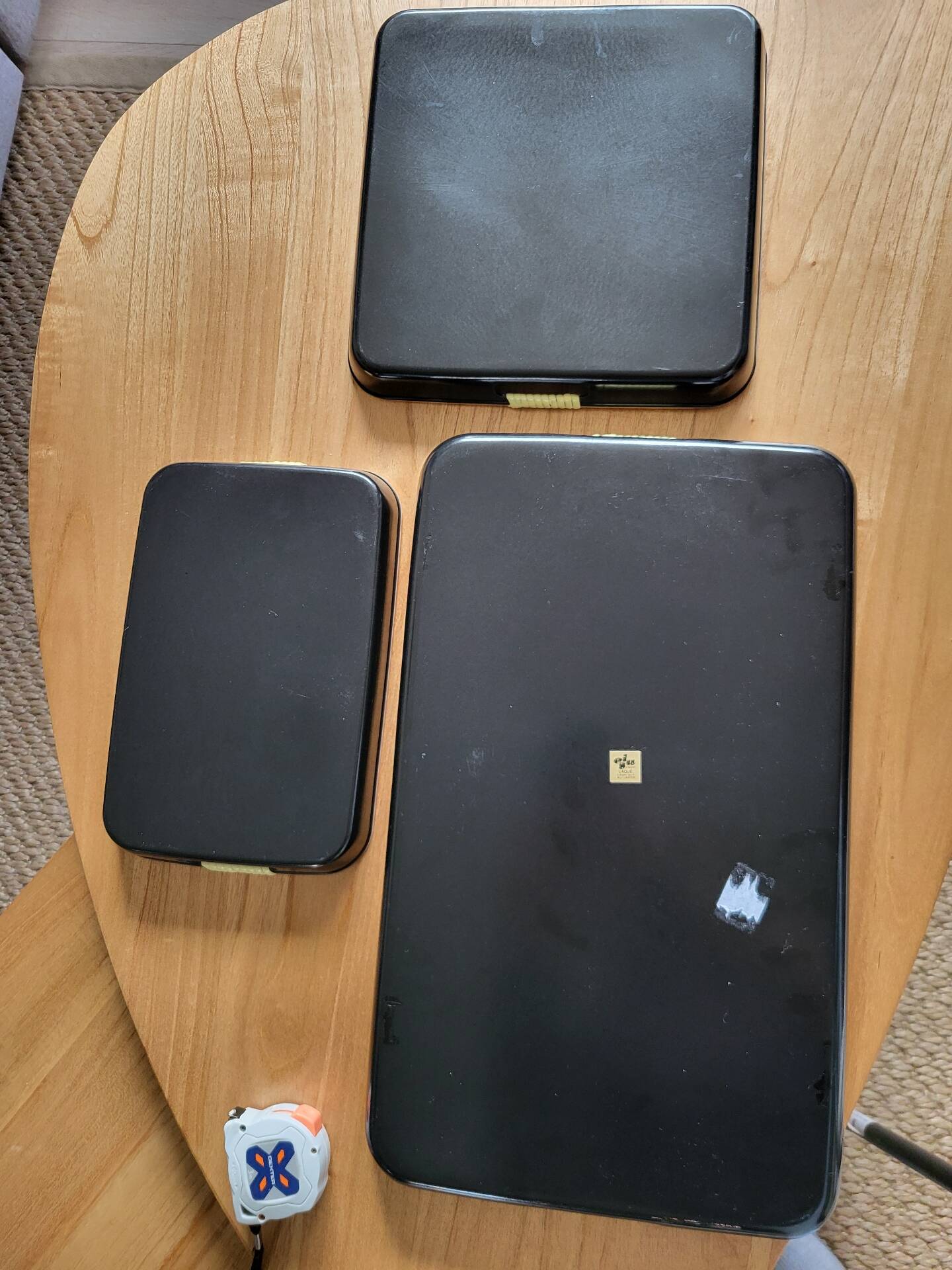 Set of Three Japanese Lacquered Plastic Trays ESIA 1970s
