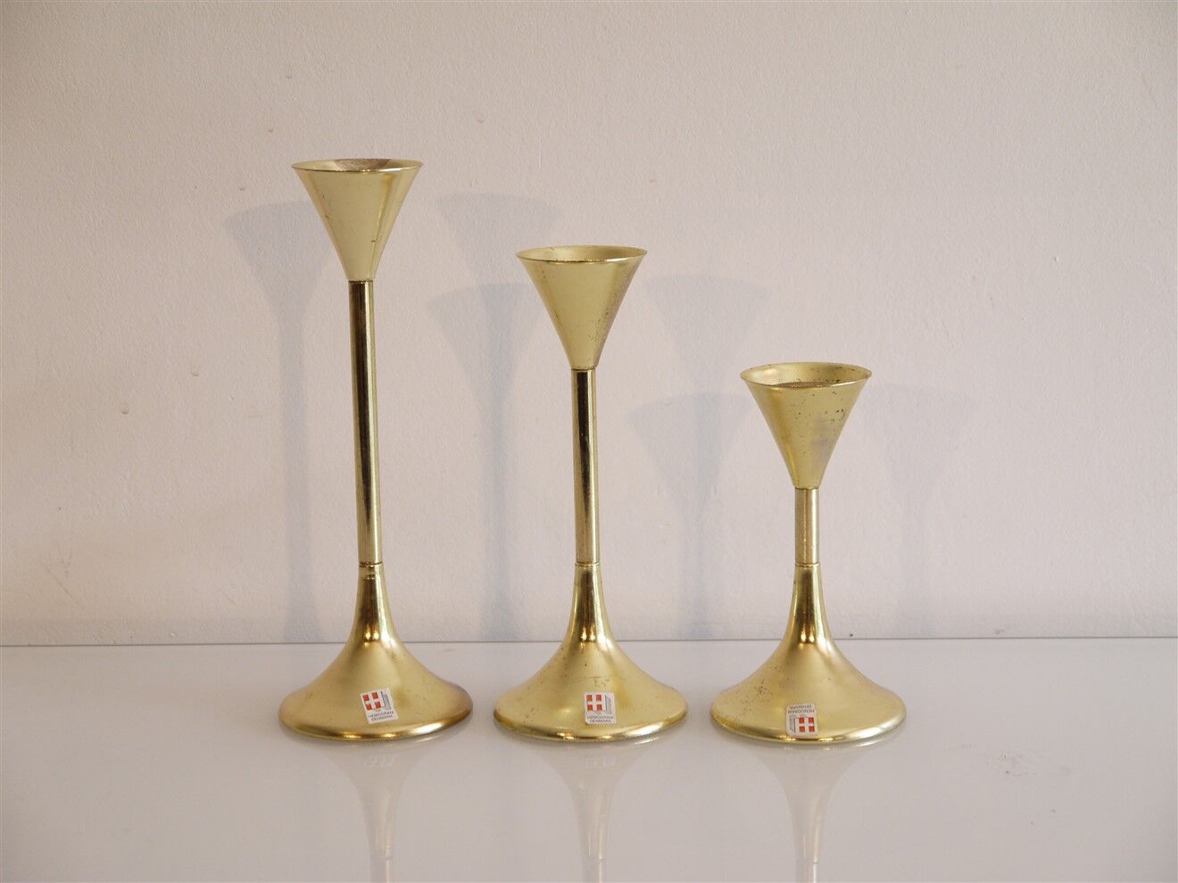 Set of 3 Scandinavian brass candle holders 1970