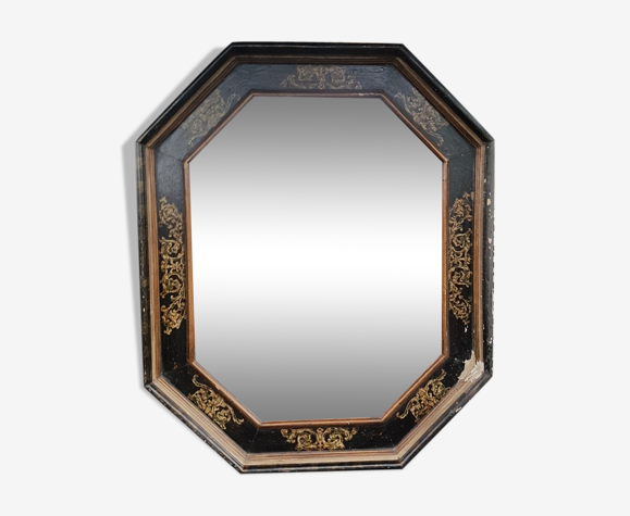 Miroir décoratif noir et or hexagonal 82 cm x 69 cm