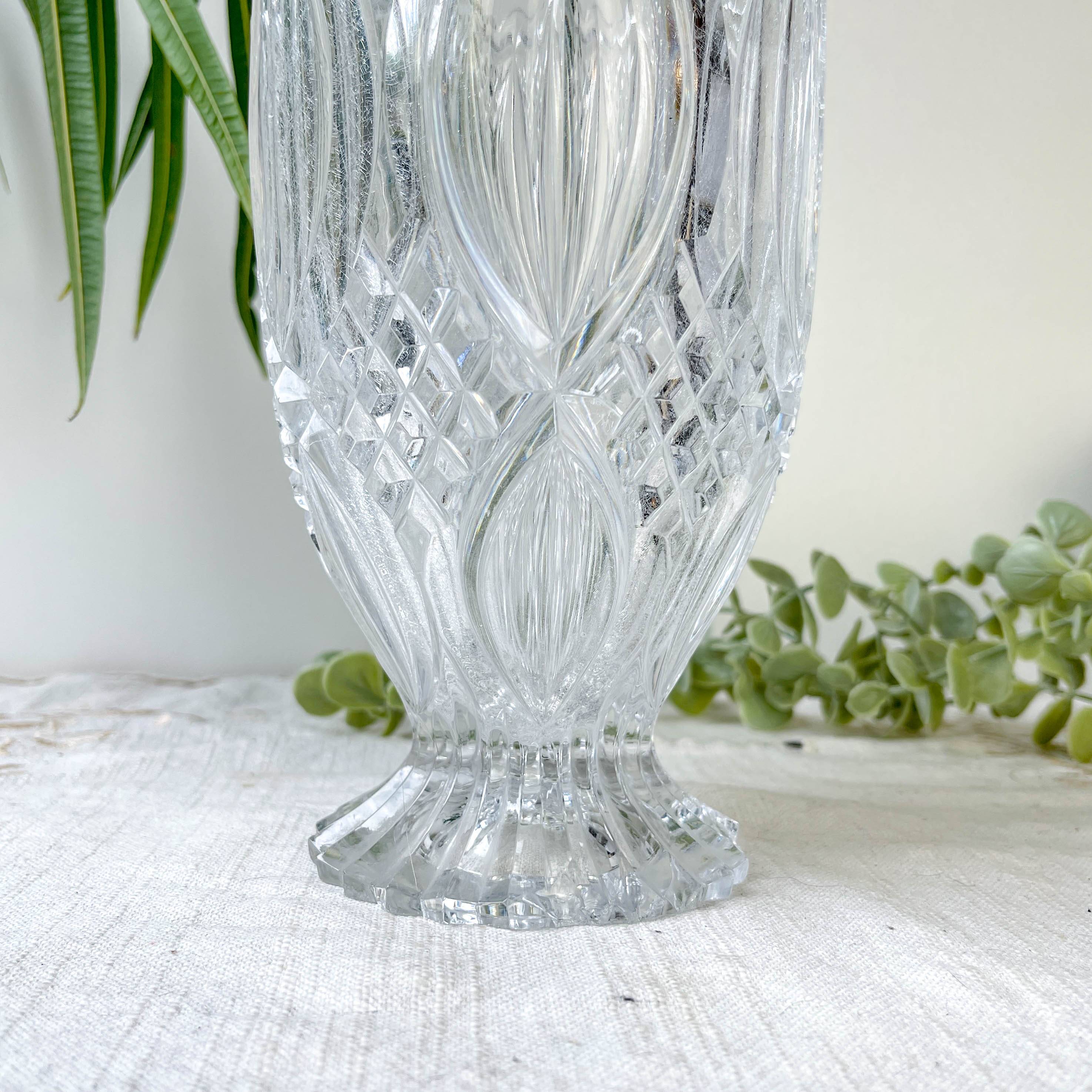 Small vintage glass vase with geometric pattern