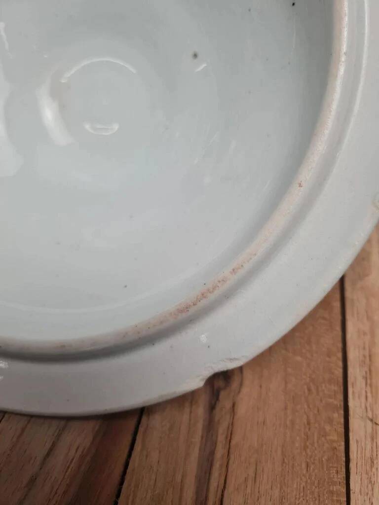 Antique Gien soup tureen with blue thistle decoration, ironstone.