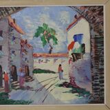 1950's Original Swedish Modernist Oil on Canvas Painting "Street View " by CHARLES SCHÖLANDER