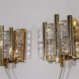 Pair of glass and brass wall lights by Carl Fagerlund 1970