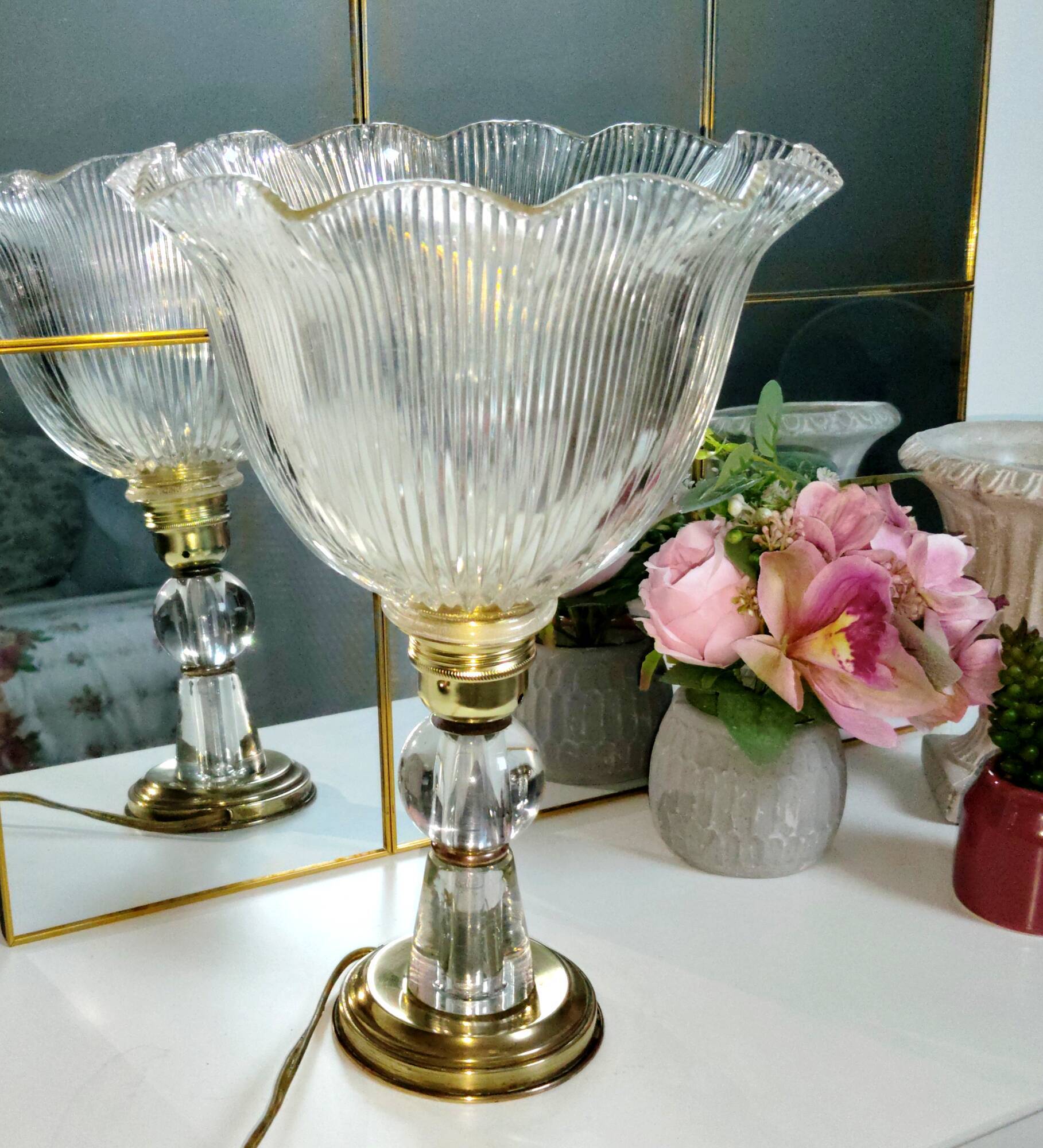 Authentic art deco chalice table lamp - 1930/40 - glass and brass