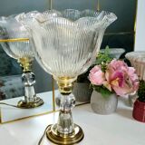 Authentique lampe calice art déco à poser - 1930/40 - verre et laiton