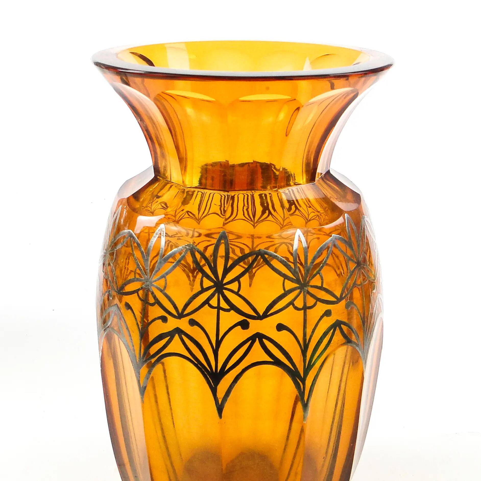 Art déco vase, honey crystal, galvanic coating, Poland, 1930s