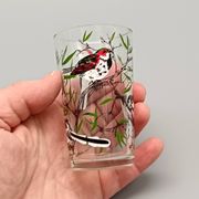 5 verres à décor d'oiseaux sérigraphiés, 1960-1970