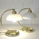 Pair of Vintage Elegant Desk Lamps Bedside Lamps Gold Metal and Glass
