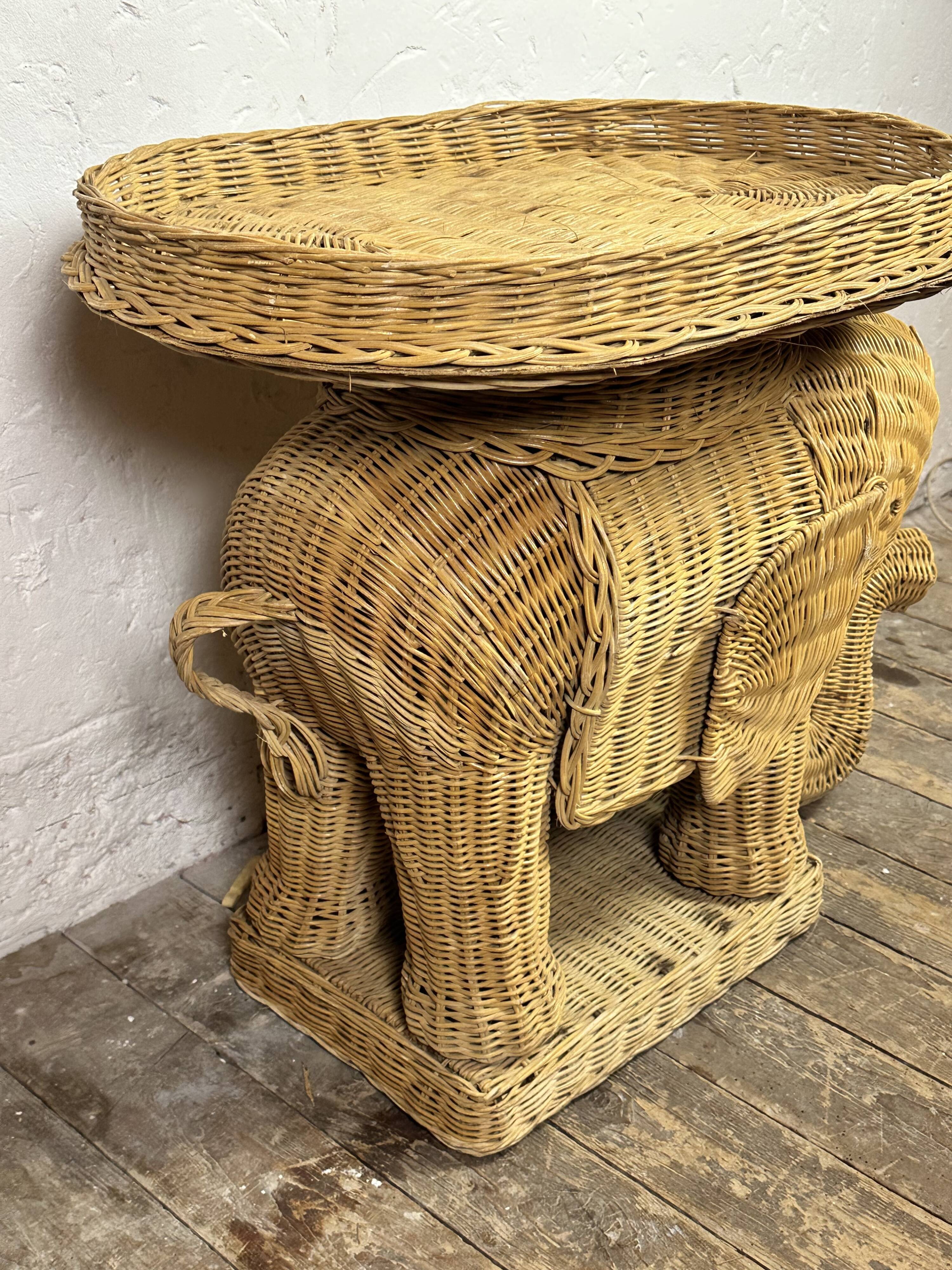 Vintage 1960s rattan elephant side table