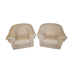Paire de fauteuils cuir - blanc