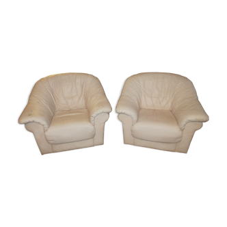 Paire de fauteuils cuir blanc