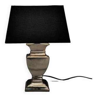 Druline ~ lampe de salon contemporaine céramique argent  abat jour noir