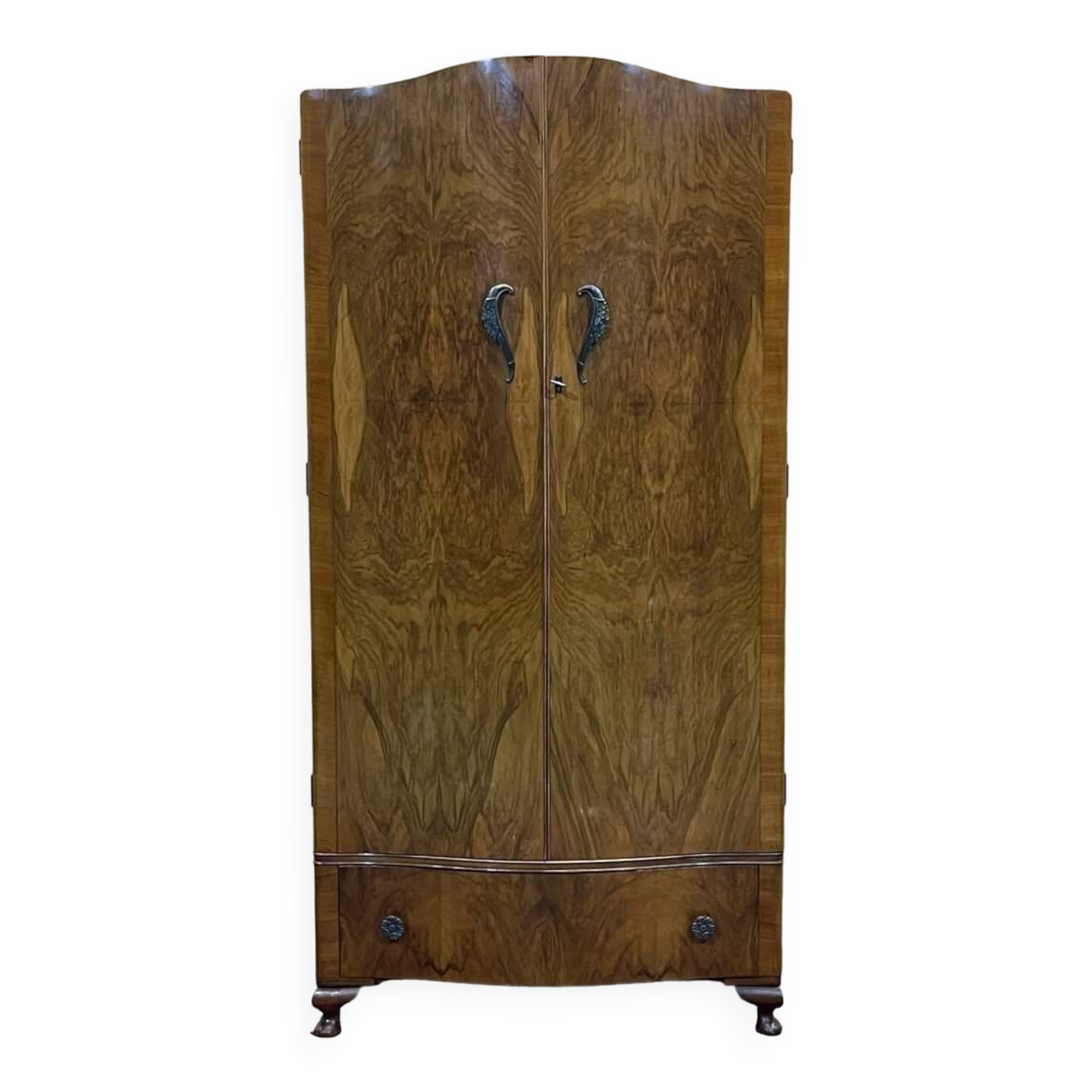 1950s English walnut bedroom wardrobe