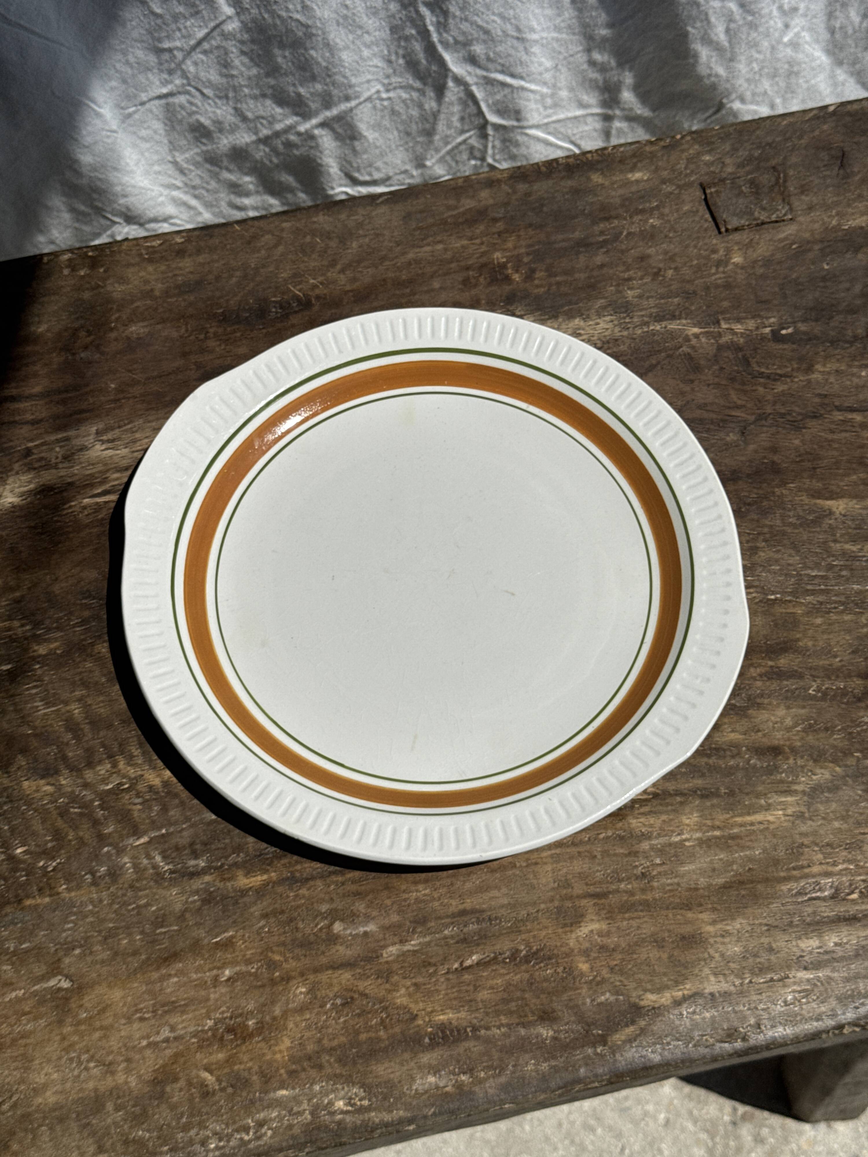 Vintage cake dish with orange and green trim D30