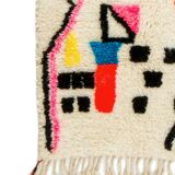 White Azilal Berber rug with fluorescent multi-colored patterns