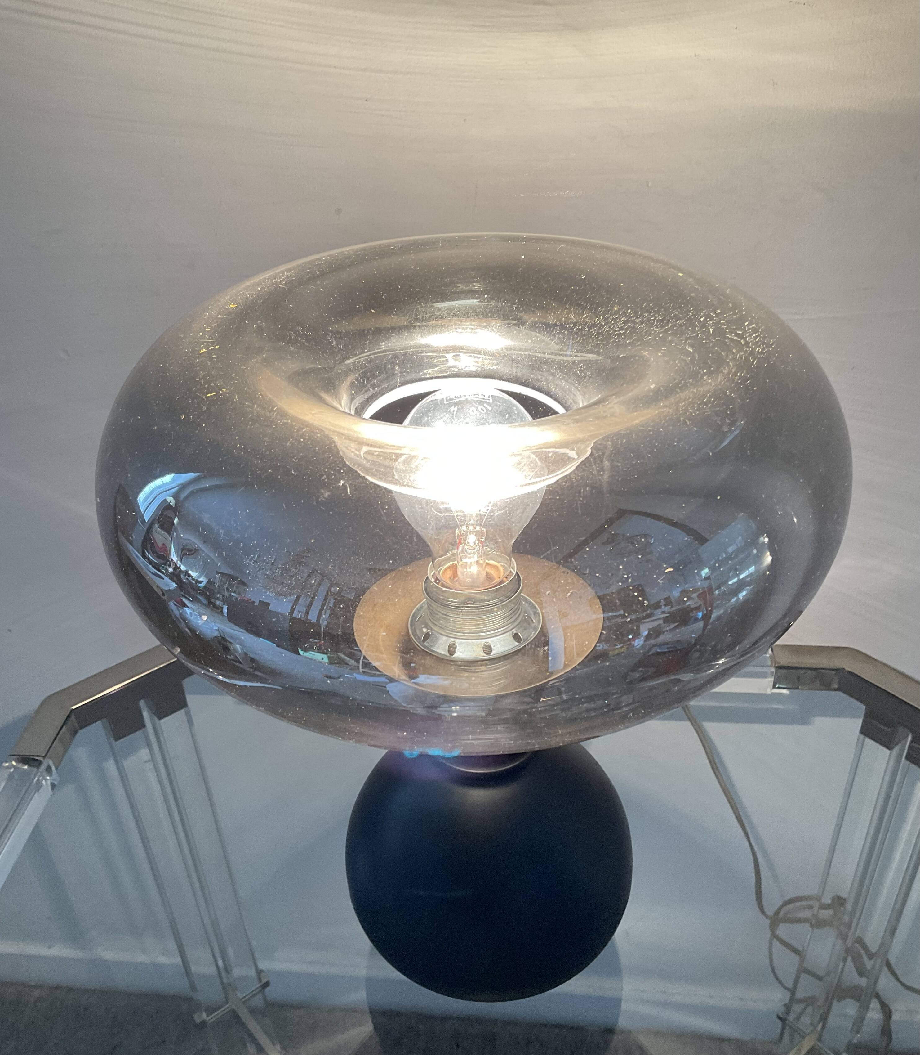 Vintage lamp in metal and smoked glass