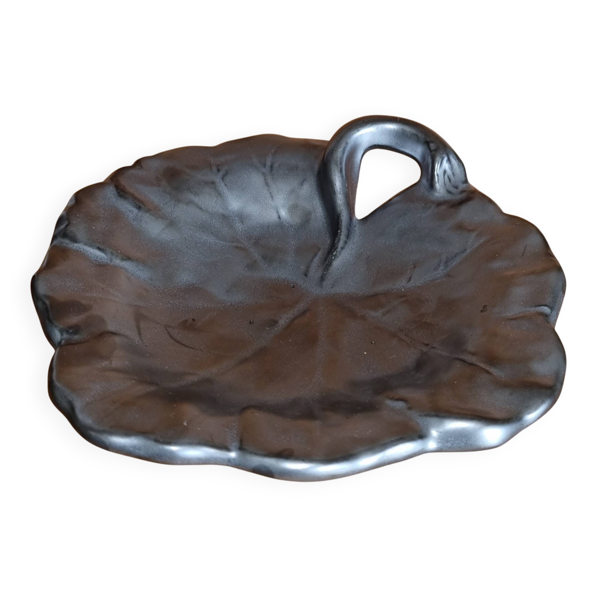 Vintage 1950s Vallauris black matte ceramic pocket bowl.