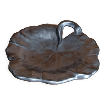 Vintage 1950s Vallauris black matte ceramic pocket bowl.