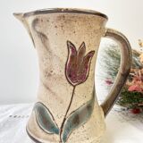Ceramic pitcher from Les grottes dieulefit with floral pattern from the 1970s