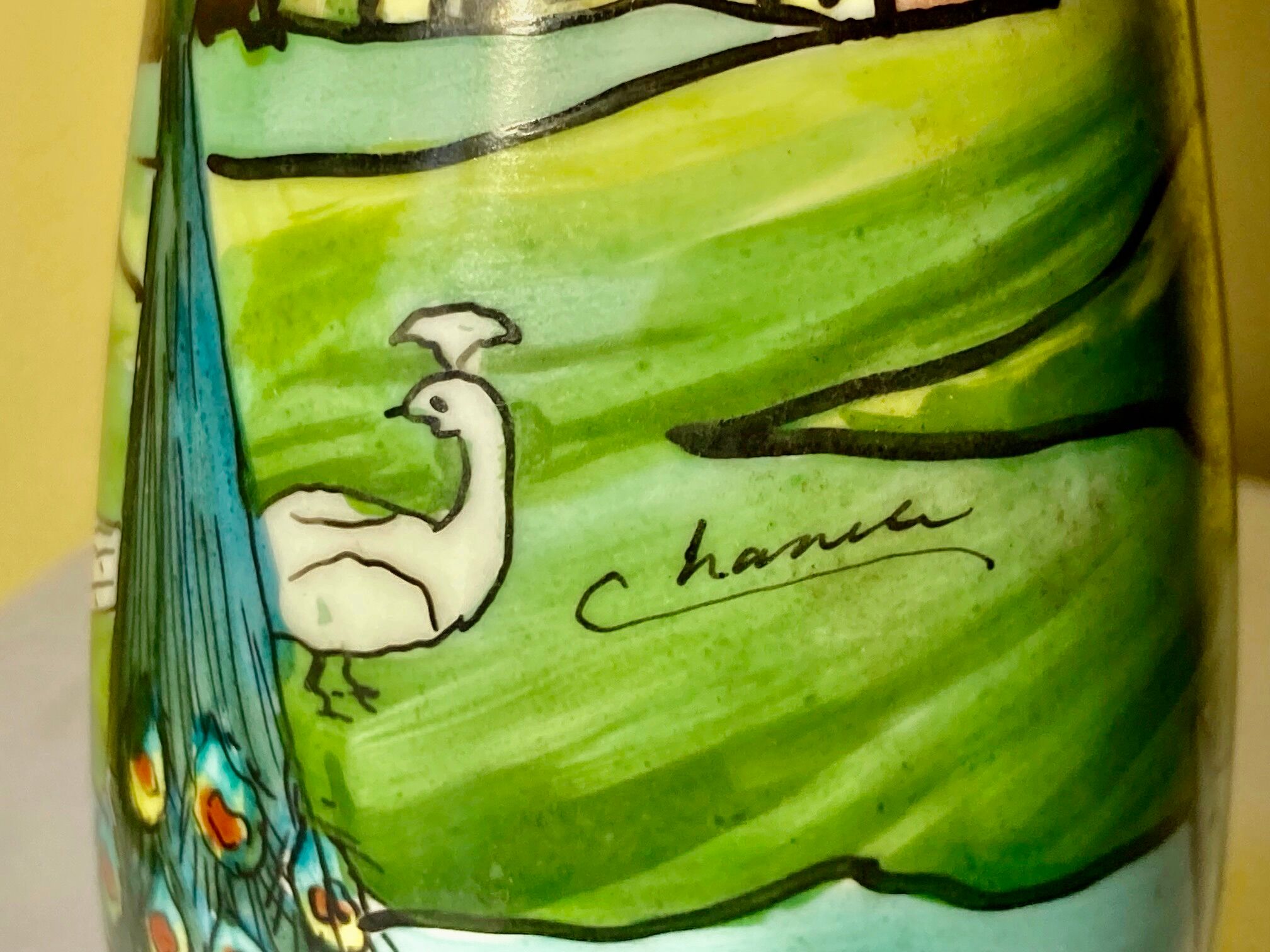 Art nouveau/art deco vase, signature in the décor of Chanele, stamped under the Jules Tieles vase