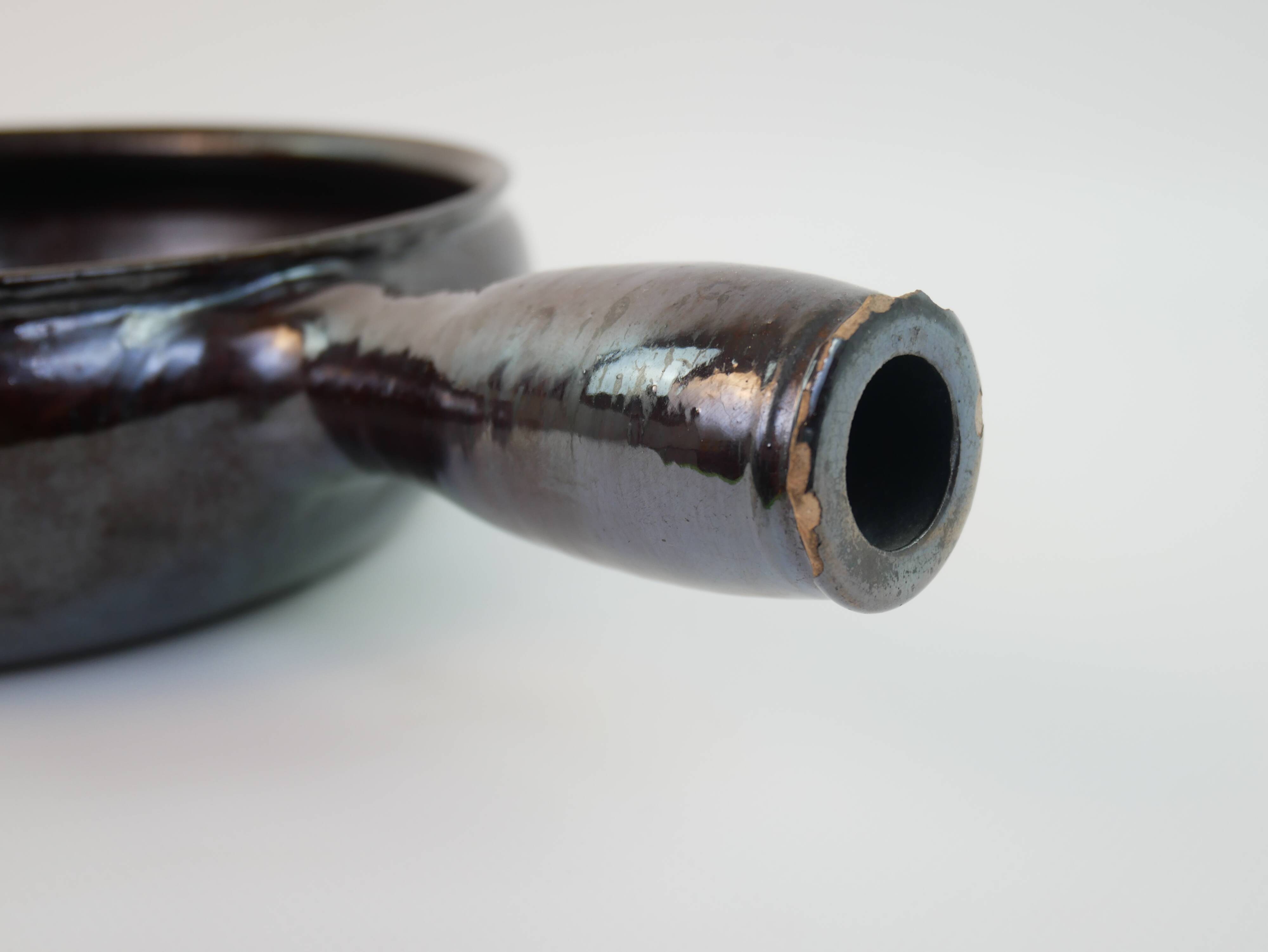 Ebony enameled ceramic fondue pot signed André Martin Vallauris 1950s