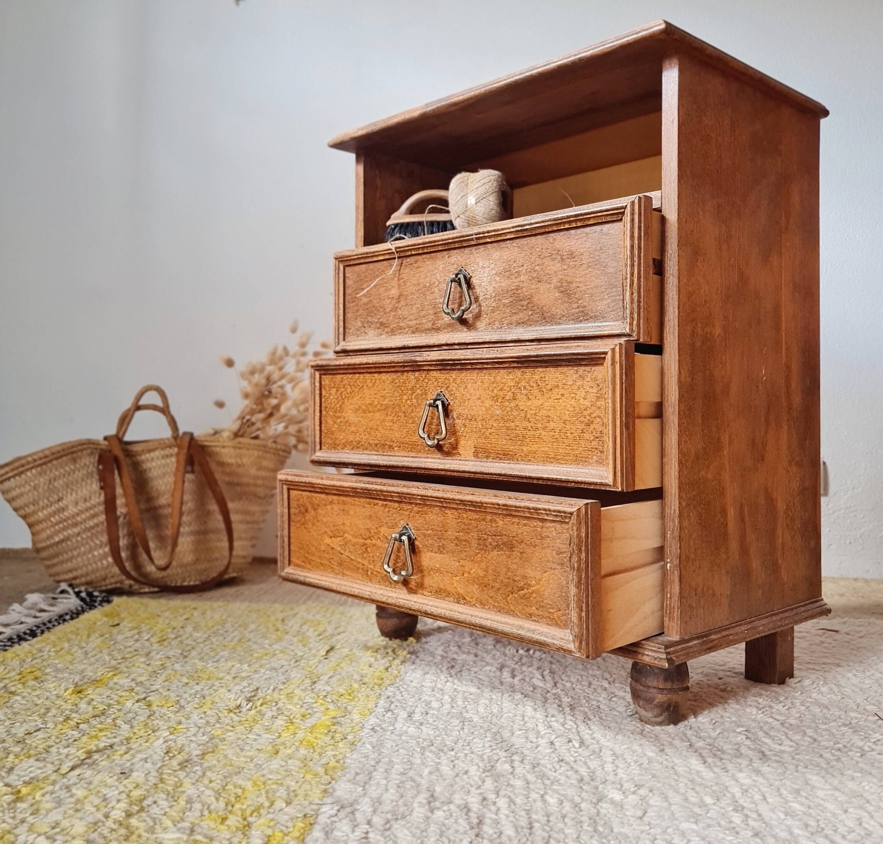 Small vintage wooden piece of furniture with 3 drawers - small chest of drawers.