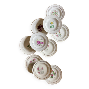 Lot de 10 assiettes creuses anciennes dépareillées