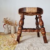 Wood and straw stool - brutalist