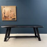 Table de repas design brutaliste en bois finition noire style ébonisé.1950 s