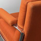 Pair of Karl Erik Ekselius armchair, in orange and chrome Kadrat fabric