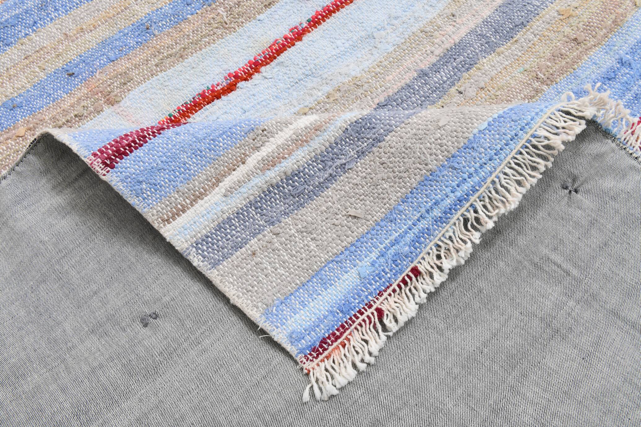 Tapis Kilim à rayures bleu clair 4x6, 117x177 cm