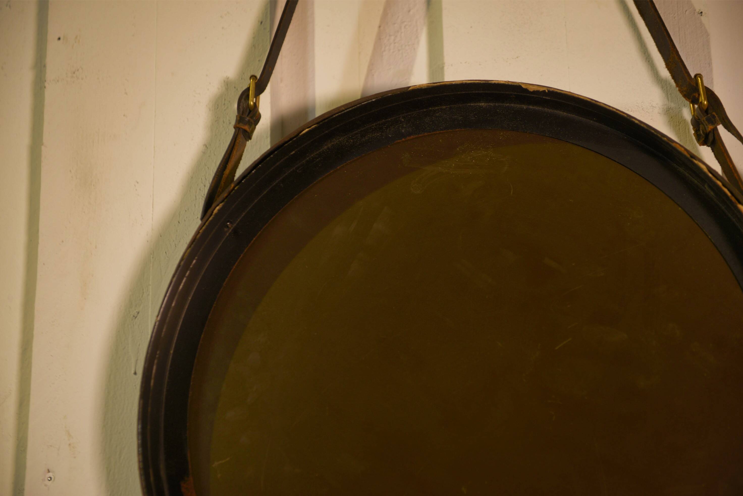 Black leather mirror by Jacques Adnet 1950s