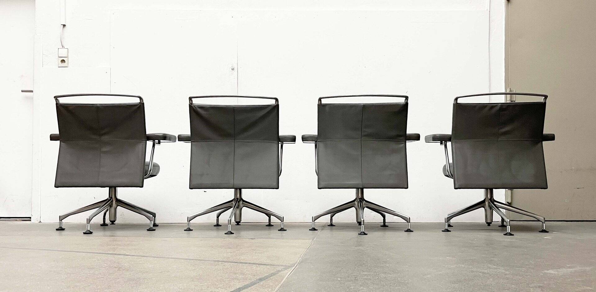 Postmodern swivel chairs model AC2 in leather by Antonio Cittero for Vitra, 1990s, set of 4.