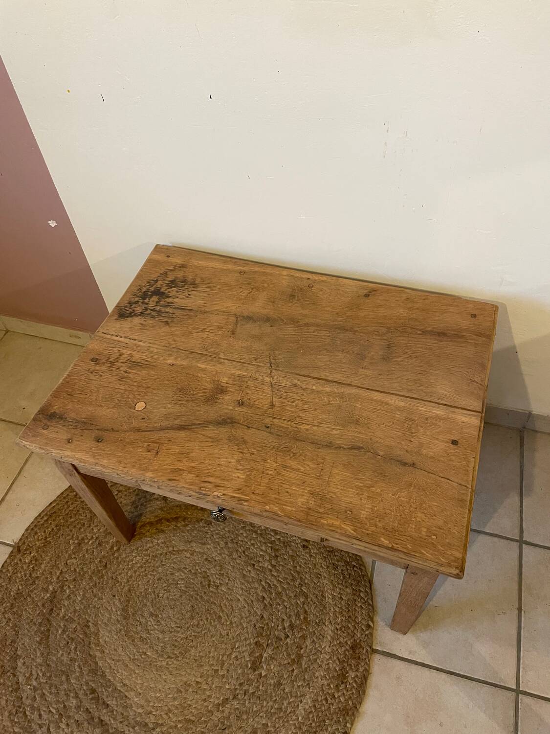 Farmhouse coffee table in solid oak with drawer — rustic style / ca